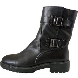 Aquatalia Women's Carina black leather weatherproof moto boot